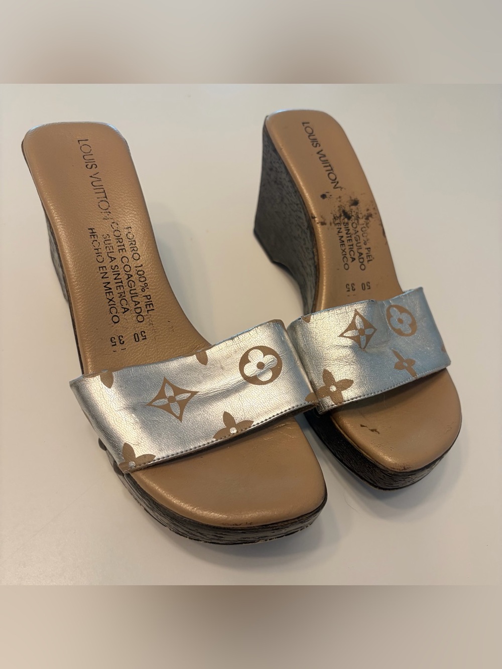 Louis Vuitton Vintage Y2K Silver Monogram Wedge